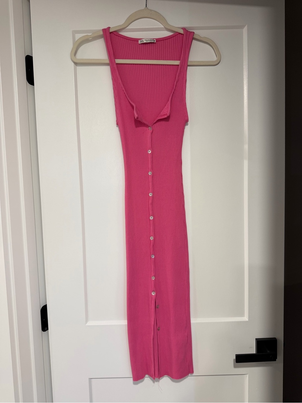 Zara Pink Ribbed Button-Front Dress